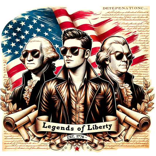 God Bless America Fabric Panel 5 with stylish patriots in sunglasses, American flag, and historic liberty theme illustration.