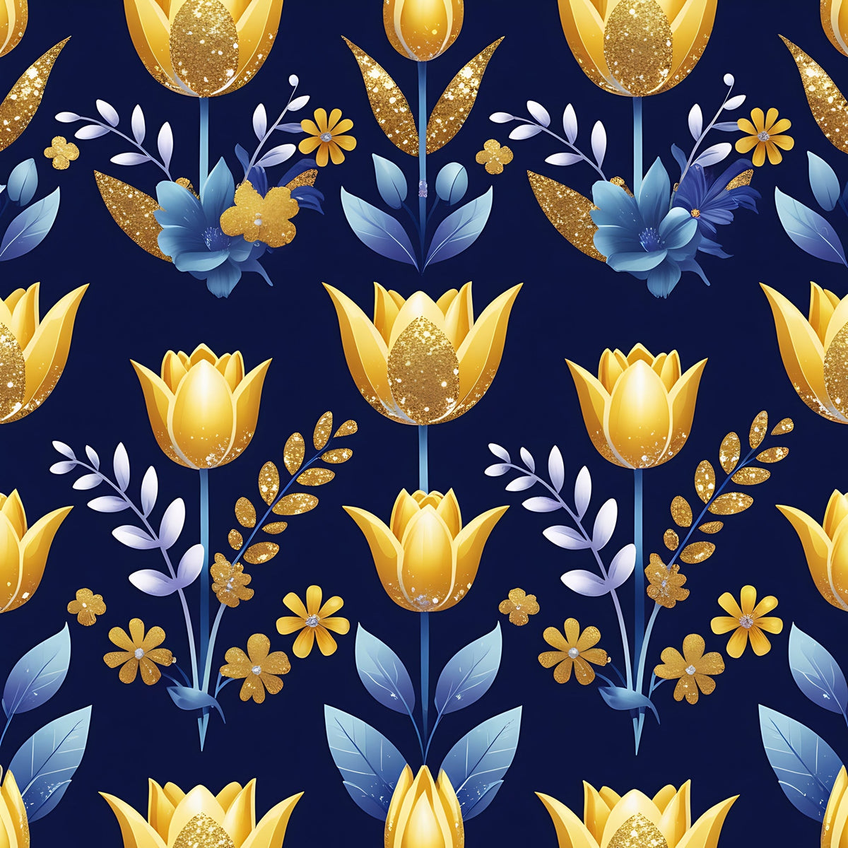 Gilded Midnight Tulips Pattern 10 Minky Fabric
