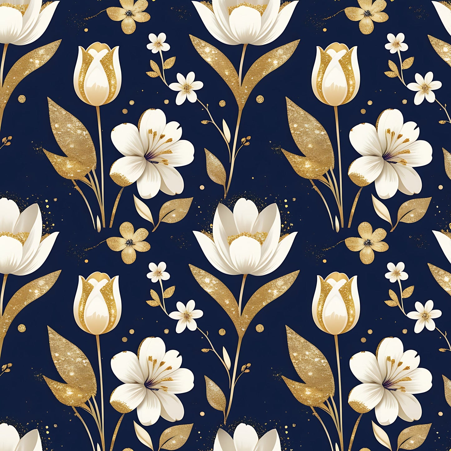 Golden Glitter Spring Pattern 11 Quilting Cotton Fabric