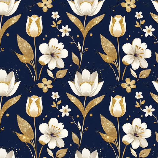 Golden Glitter Spring Pattern 11 Quilting Cotton Fabric