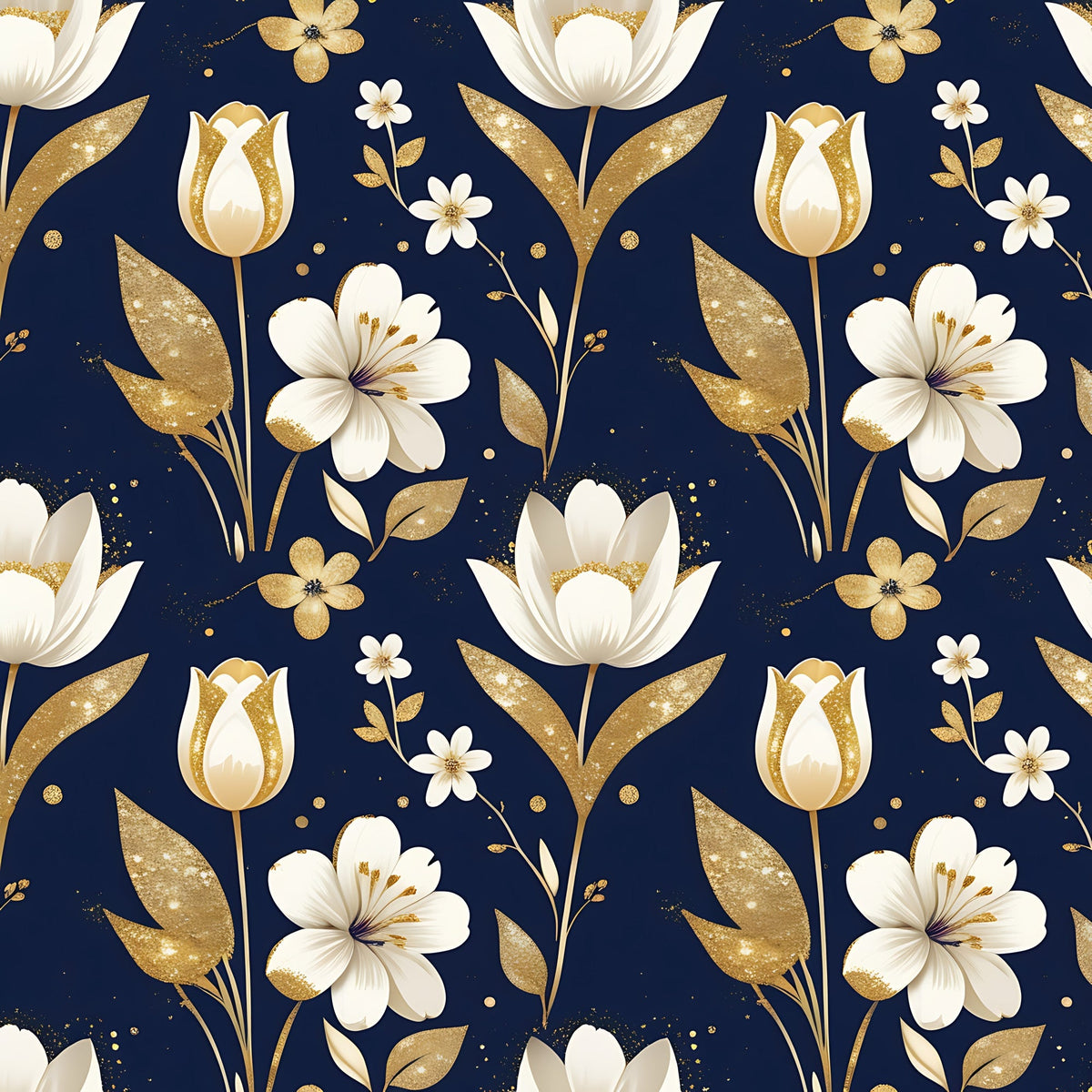 Gilded Midnight Tulips Pattern 11 Minky Fabric