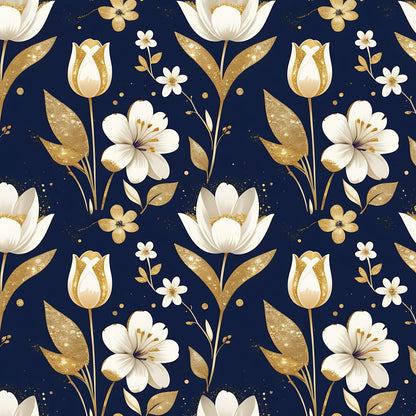 Gilded Midnight Tulips Pattern 11 Minky Fabric