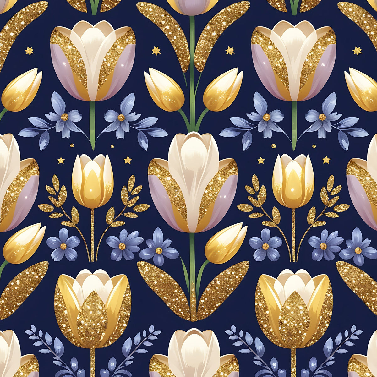 Gilded Midnight Tulips Pattern 12 Minky Fabric