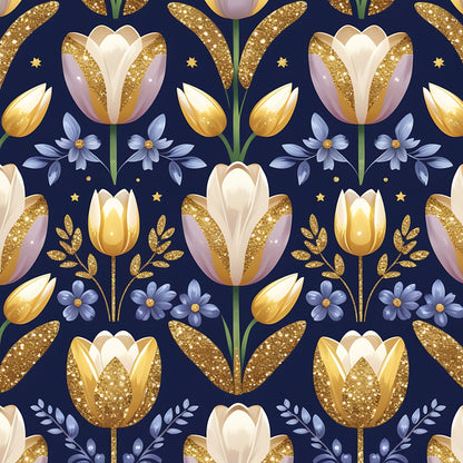 Gilded Midnight Tulips Pattern 12 Minky Fabric