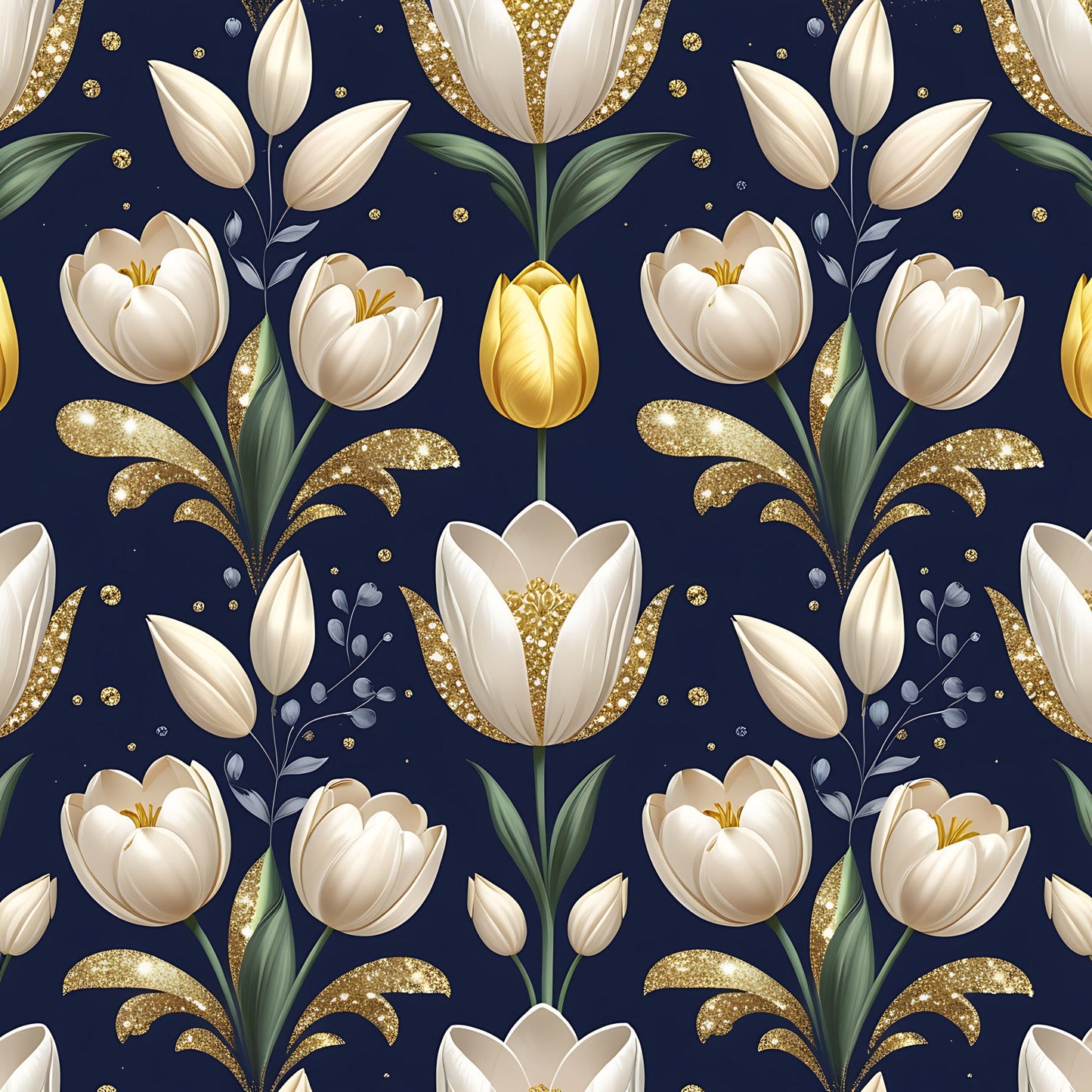 Golden Glitter Spring Pattern 13 Quilting Cotton Fabric