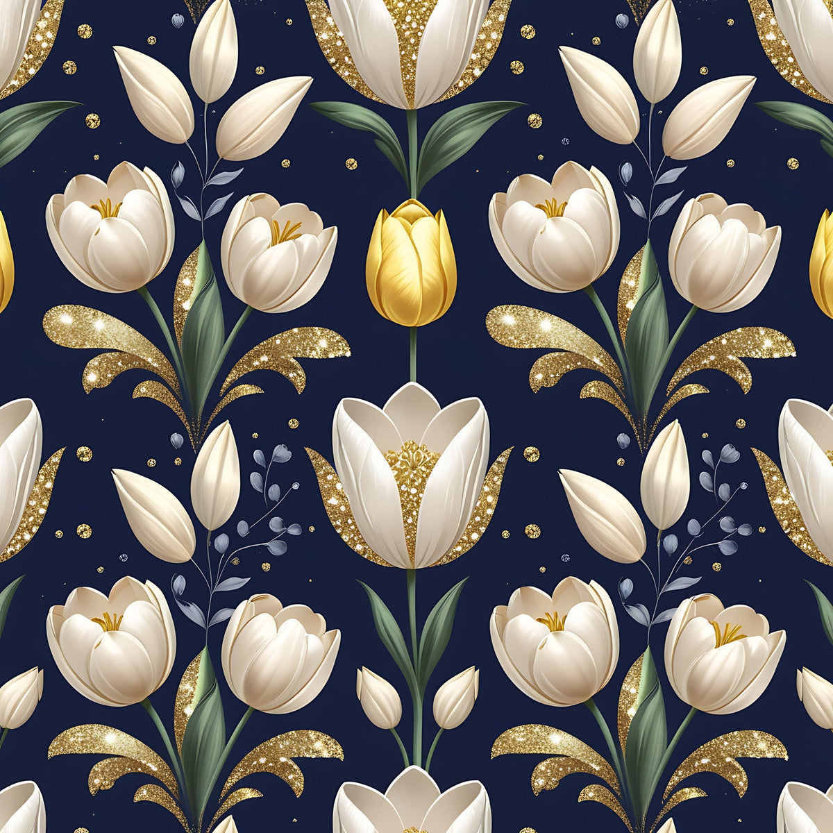 Gilded Midnight Tulips Pattern 13 Minky Fabric