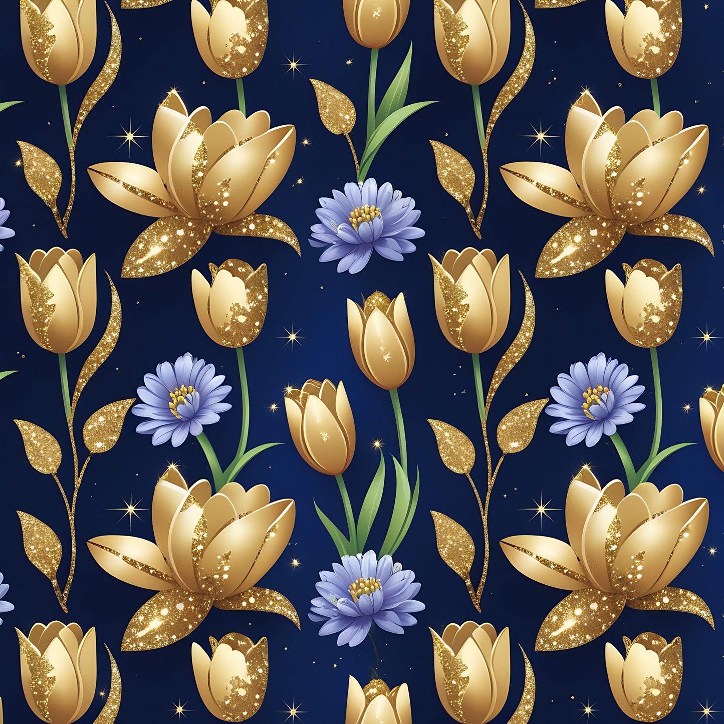 Golden Glitter Spring Pattern 14 Quilting Cotton Fabric