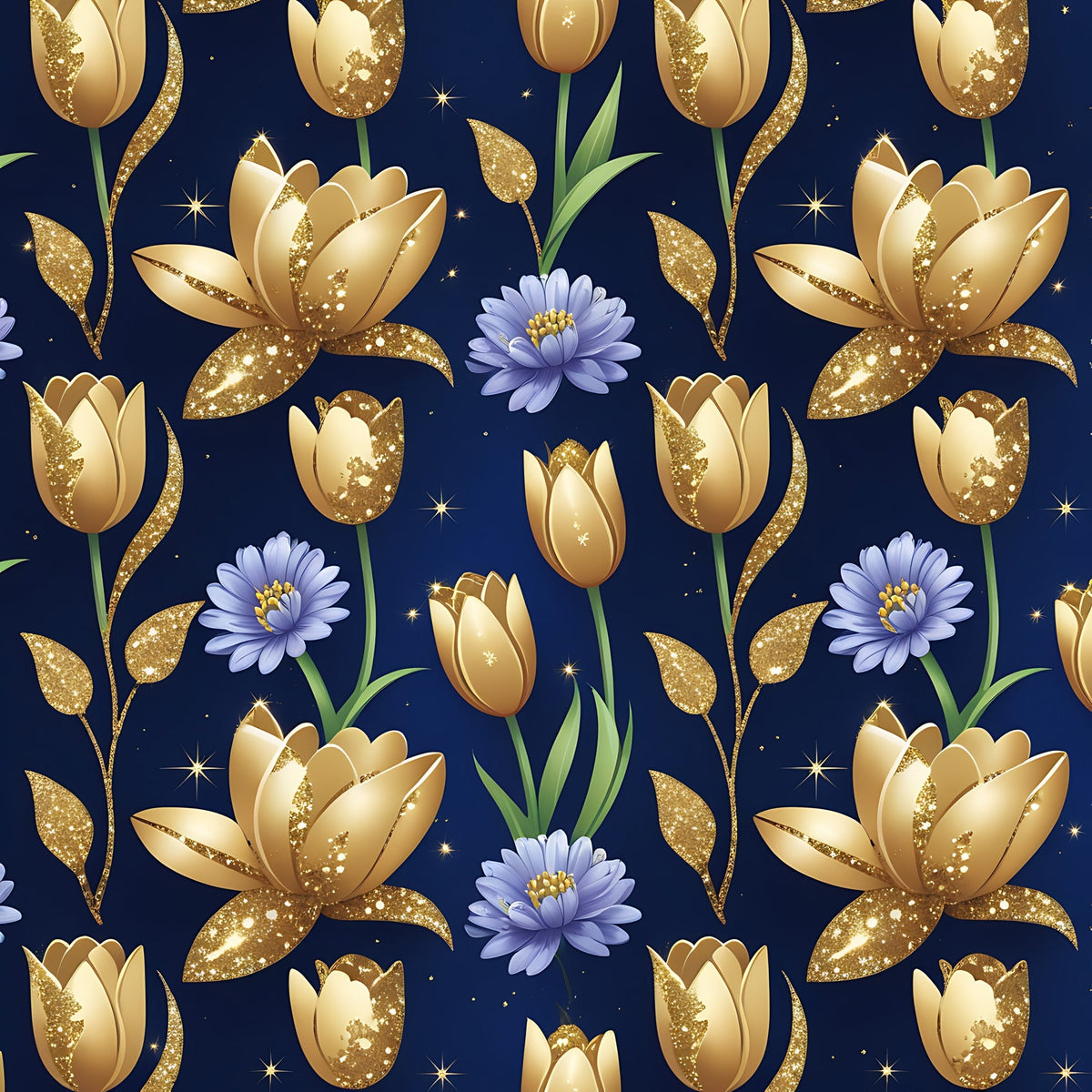 Gilded Midnight Tulips Pattern 14 Minky Fabric