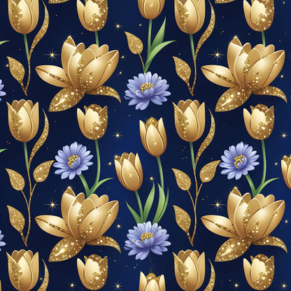 Gilded Midnight Tulips Pattern 14 Minky Fabric