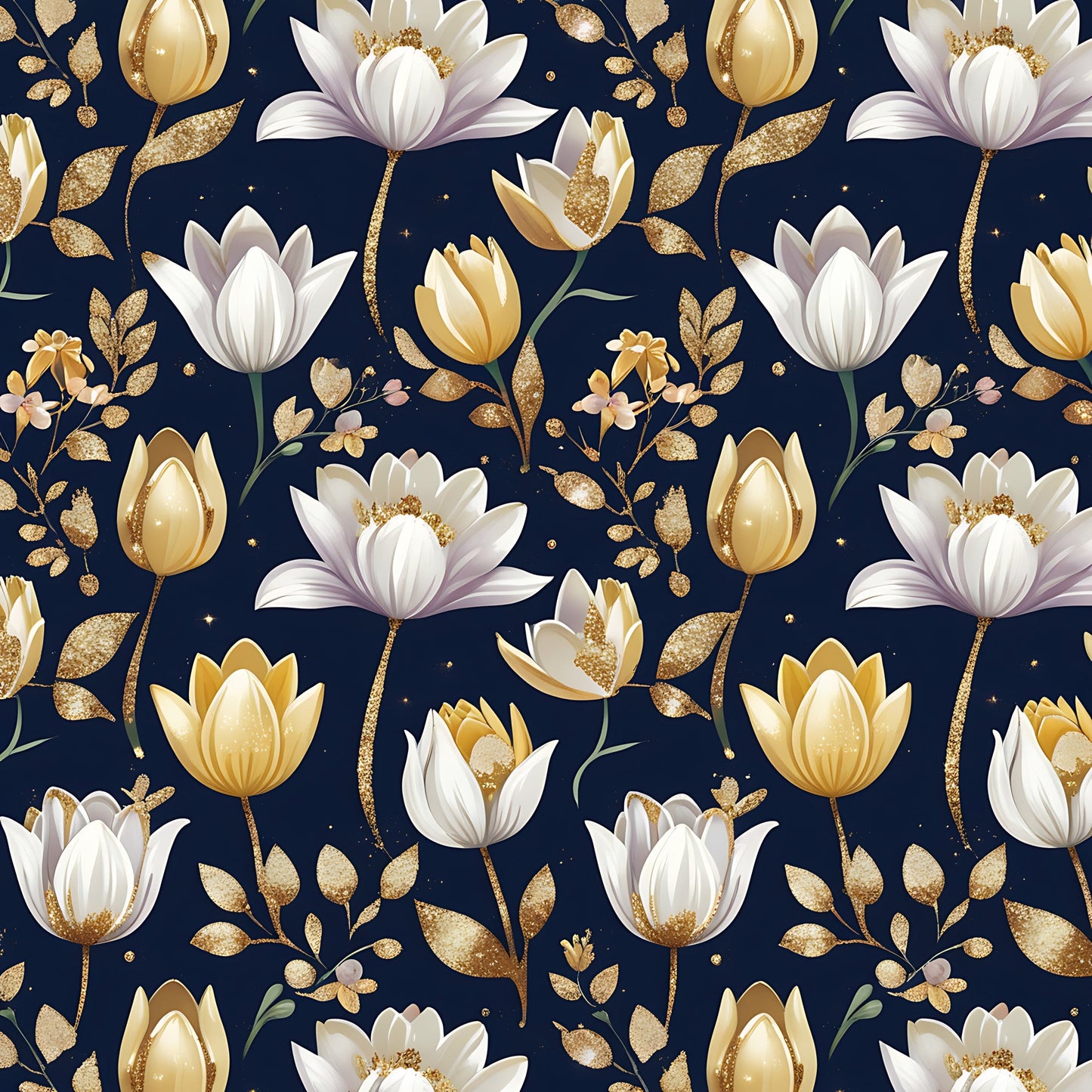 Golden Glitter Spring Pattern 15 Quilting Cotton Fabric