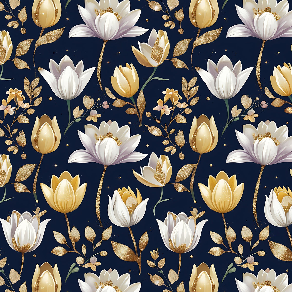 Gilded Midnight Tulips Pattern 15 Minky Fabric