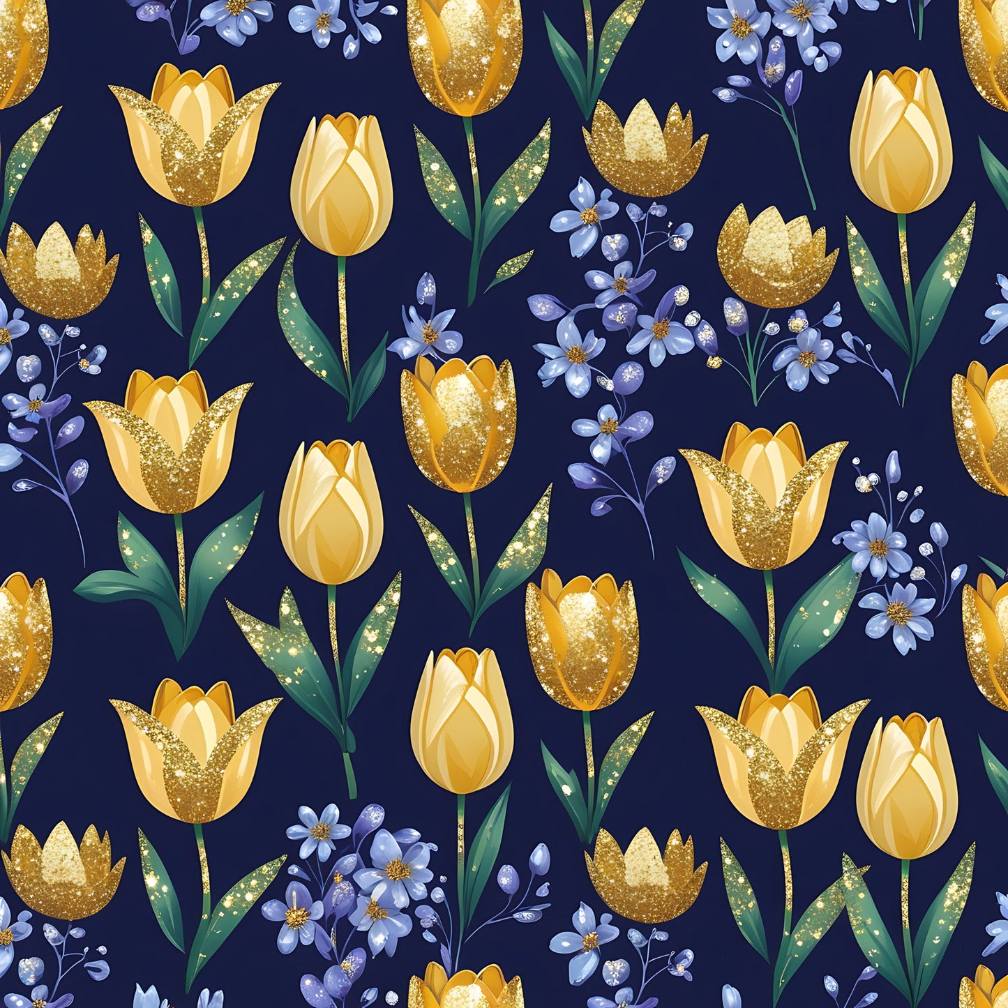 Golden Glitter Spring Pattern 16 Quilting Cotton Fabric