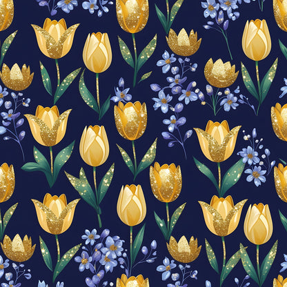 Gilded Midnight Tulips Pattern 16 Minky Fabric
