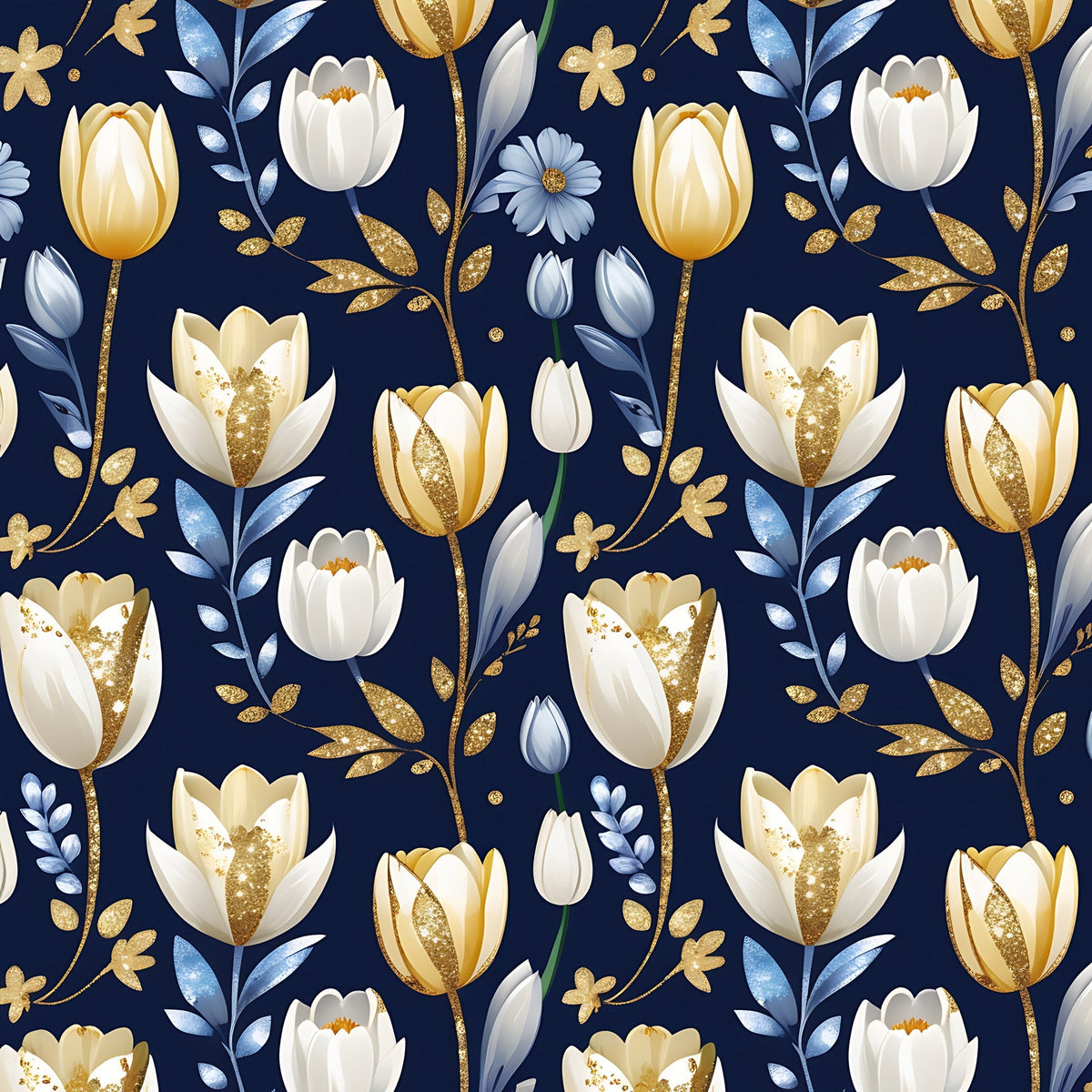Gilded Midnight Tulips Pattern 1 Minky Fabric