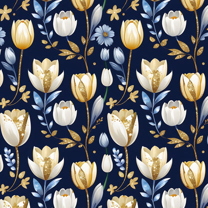 Gilded Midnight Tulips Pattern 1 Minky Fabric