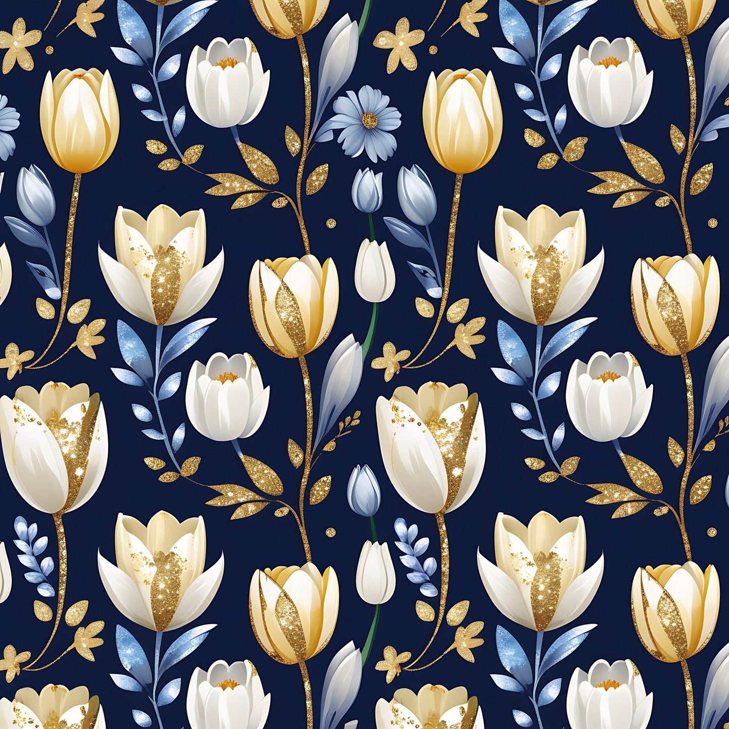 Golden Glitter Spring Pattern 1 Quilting Cotton Fabric