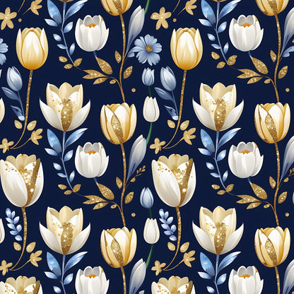 Golden Glitter Spring Pattern 1 Quilting Cotton Fabric