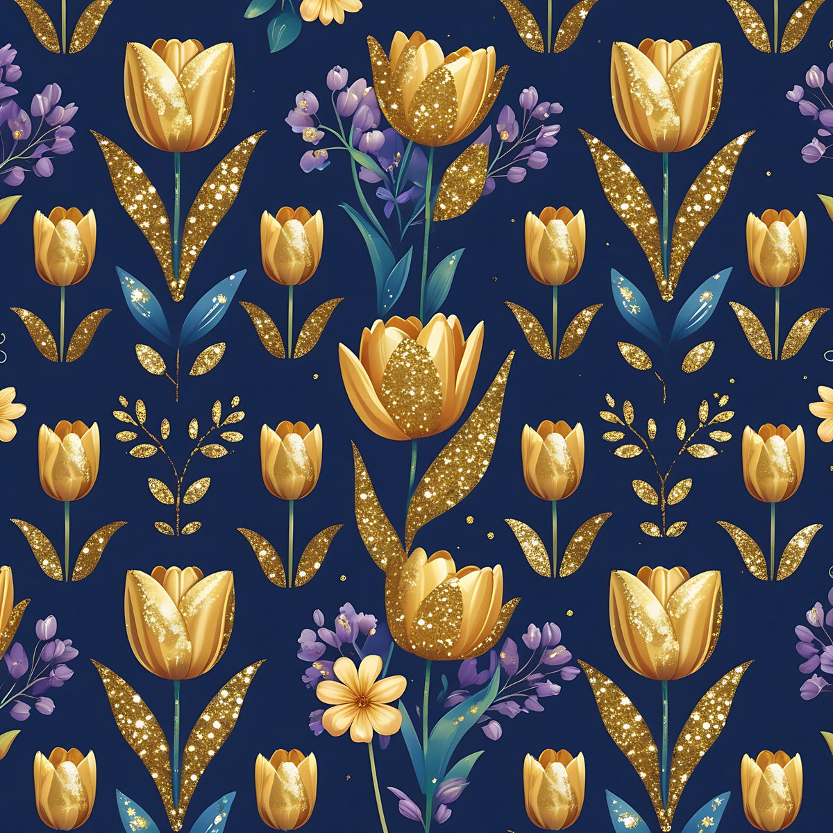 Gilded Midnight Tulips Pattern 2 Minky Fabric