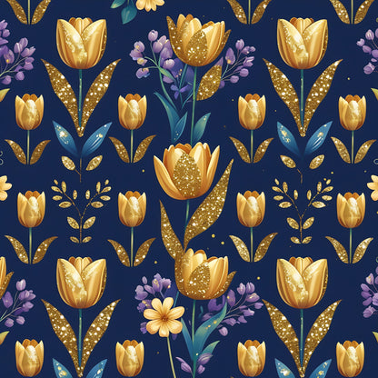 Gilded Midnight Tulips Pattern 2 Minky Fabric
