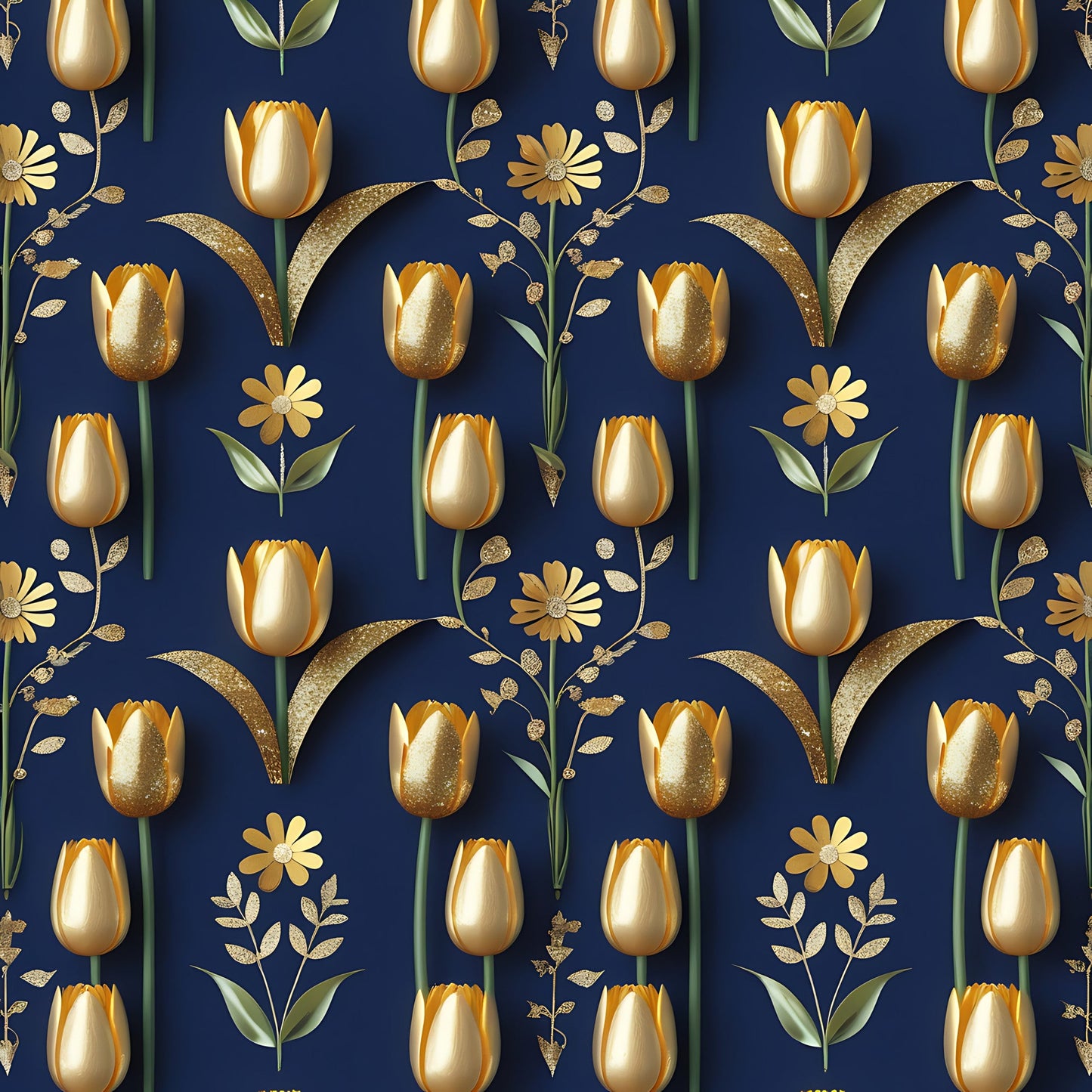 Golden Glitter Spring Pattern 4 Quilting Cotton Fabric