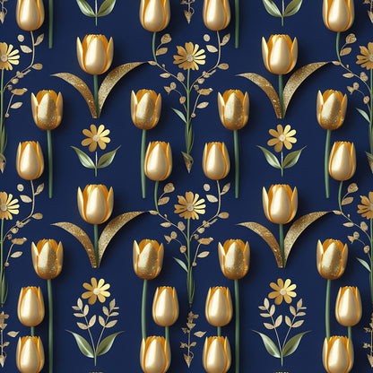 Golden Glitter Spring Pattern 4 Quilting Cotton Fabric