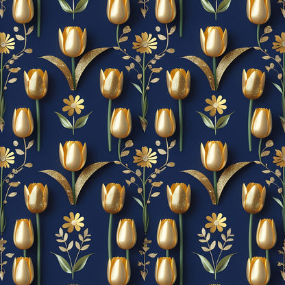 Gilded Midnight Tulips Pattern 4 Minky Fabric