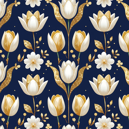 Golden Glitter Spring Pattern 5 Quilting Cotton Fabric