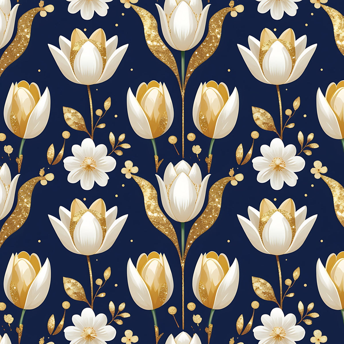 Gilded Midnight Tulips Pattern 5 Minky Fabric