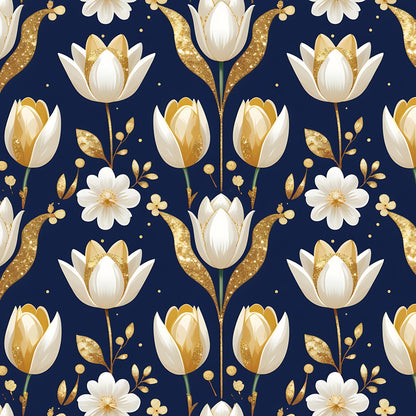 Gilded Midnight Tulips Pattern 5 Minky Fabric