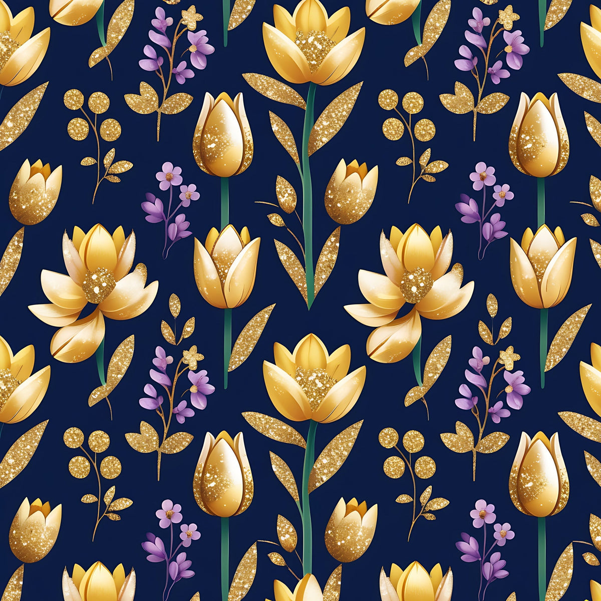 Gilded Midnight Tulips Pattern 6 Minky Fabric