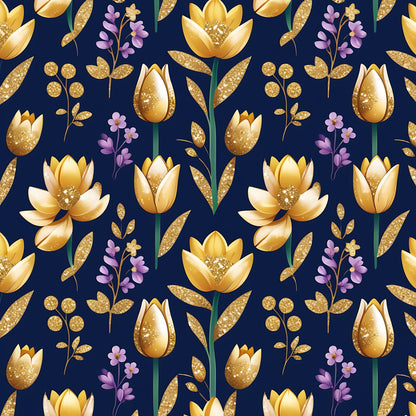 Gilded Midnight Tulips Pattern 6 Minky Fabric
