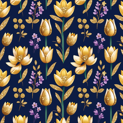 Golden Glitter Spring Pattern 6 Quilting Cotton Fabric
