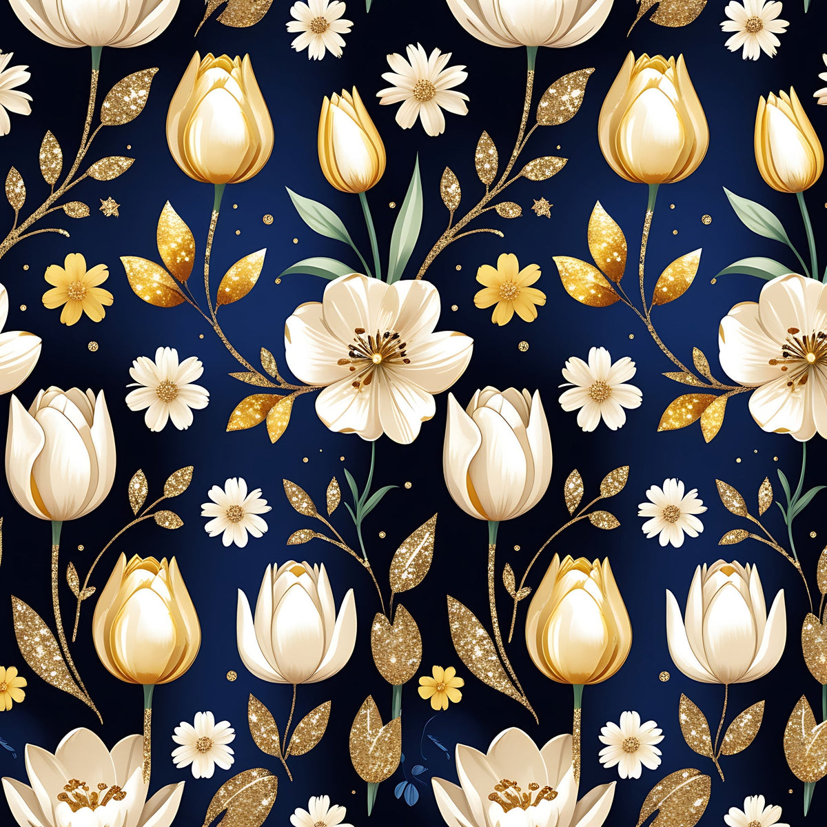 Gilded Midnight Tulips Pattern 7 Minky Fabric
