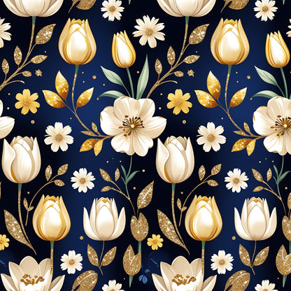 Gilded Midnight Tulips Pattern 7 Minky Fabric