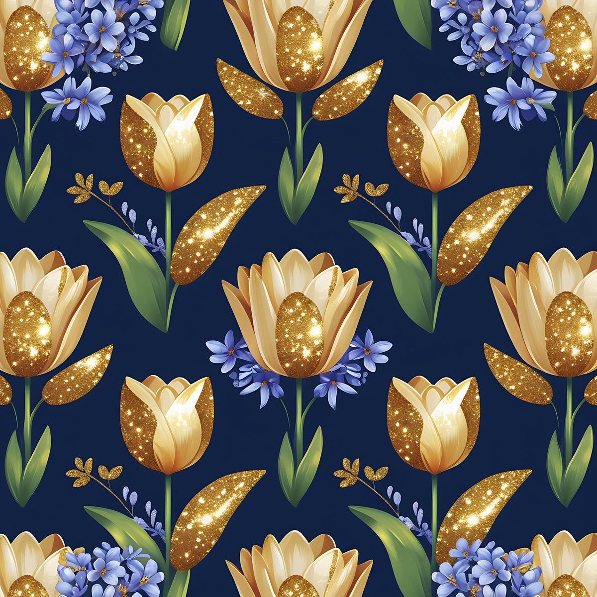 Gilded Midnight Tulips Pattern 8 Minky Fabric