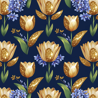 Gilded Midnight Tulips Pattern 8 Minky Fabric