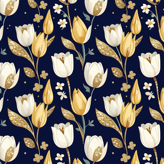 Golden Glitter Spring Pattern 9 Quilting Cotton Fabric