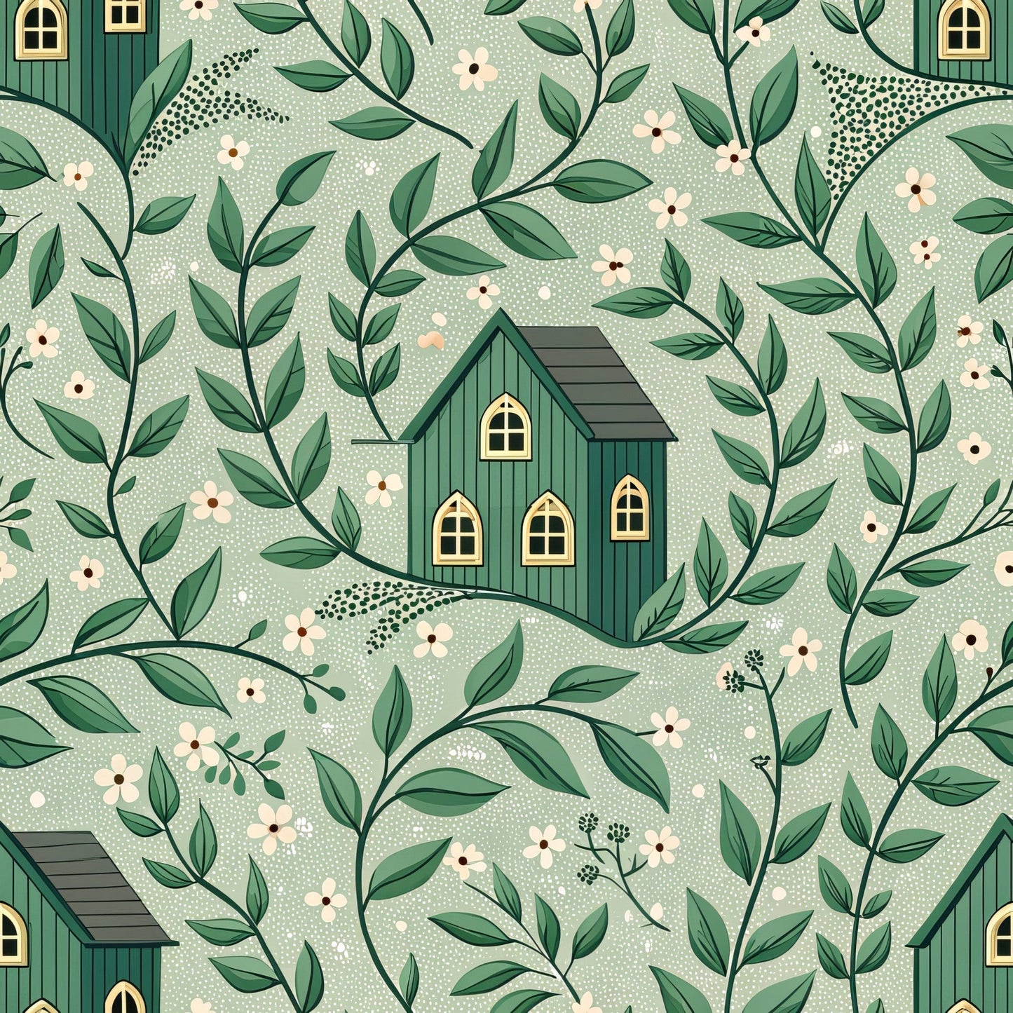 Green Farmhouse Pattern 12 Quilting Cotton Fabric
