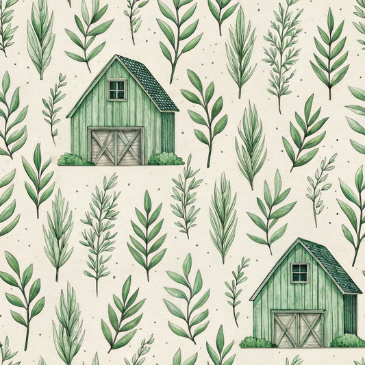 Green Farmhouse Pattern 4 Quilting Cotton Fabric
