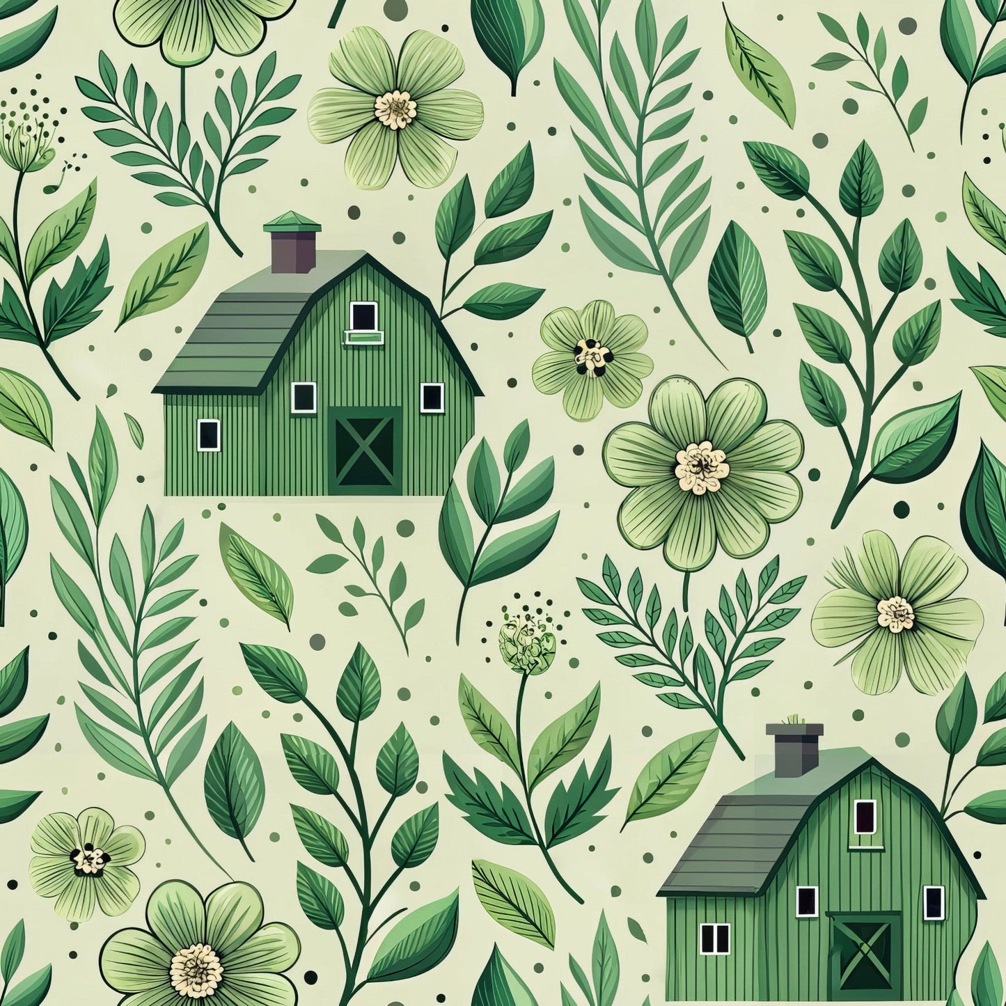 Green Farmhouse Pattern 8 Quilting Cotton Fabric