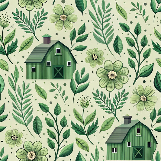 Green Farmhouse Pattern 8 Quilting Cotton Fabric