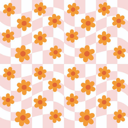 Retro Daisy Checkers Pattern 13 Minky Fabric