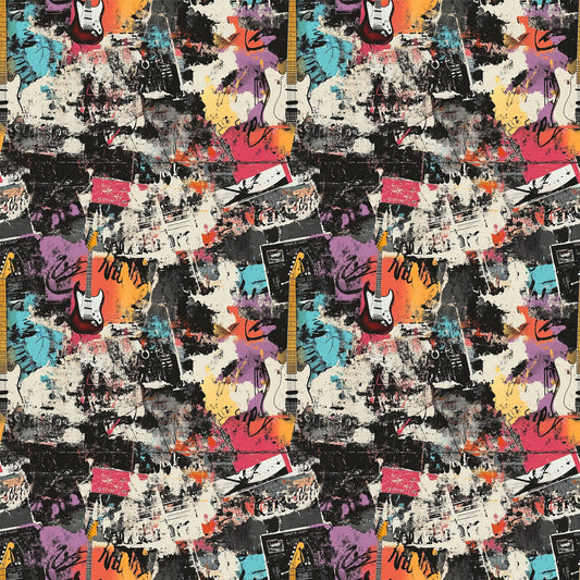Grunge Rock Guitar Pattern 10 Quilting Cotton Fabric