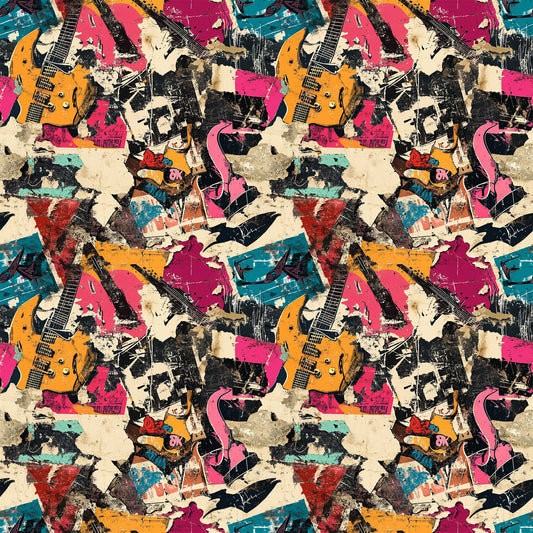 Grunge Rock Guitar Pattern 11 Quilting Cotton Fabric