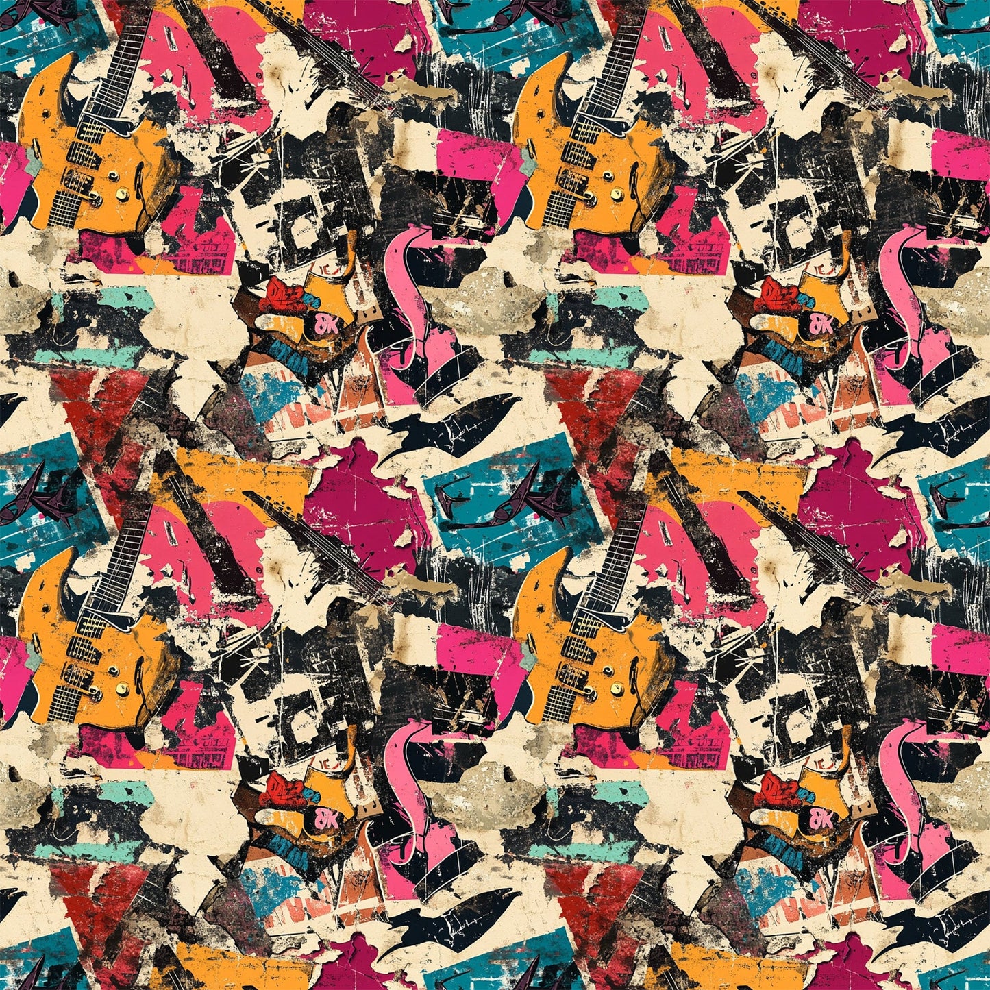 Grunge Rock Guitar Pattern 11 Quilting Cotton Fabric