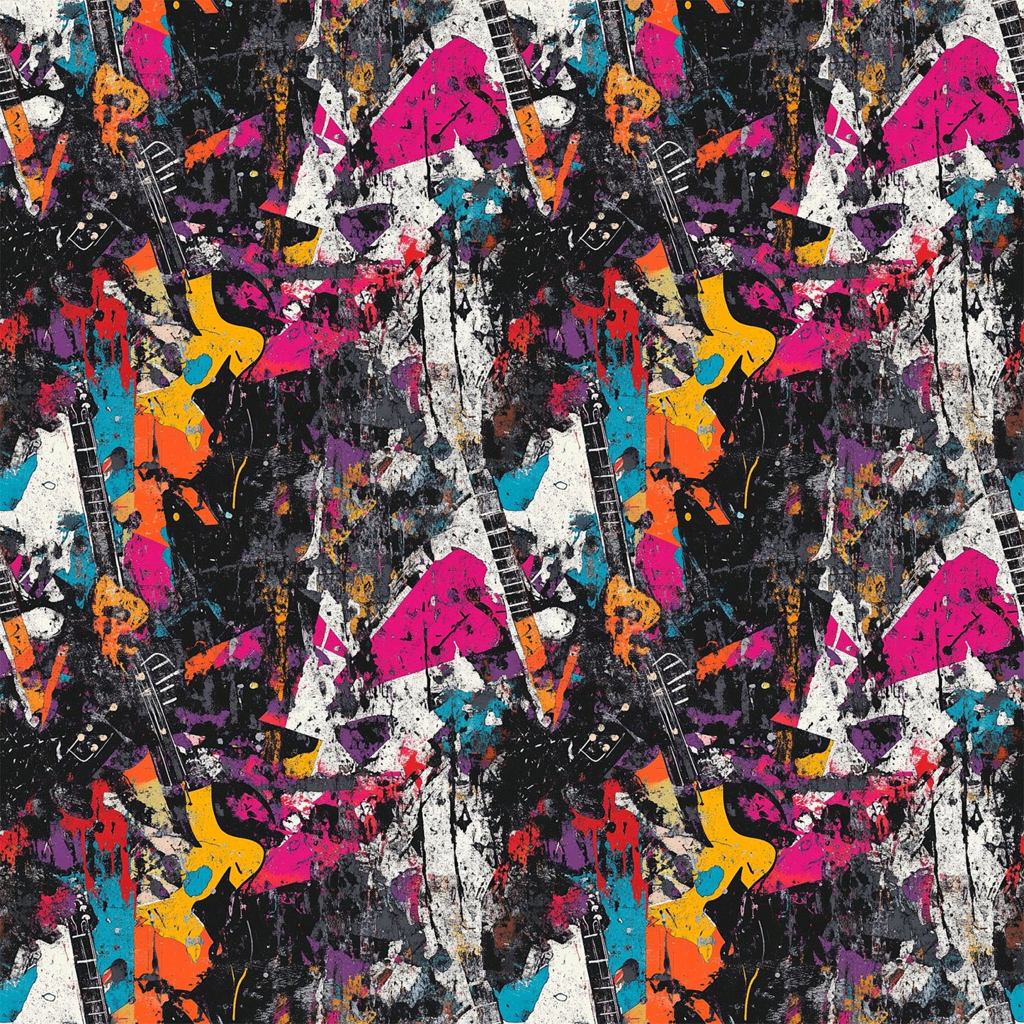 Grunge Rock Guitar Pattern 12 Quilting Cotton Fabric
