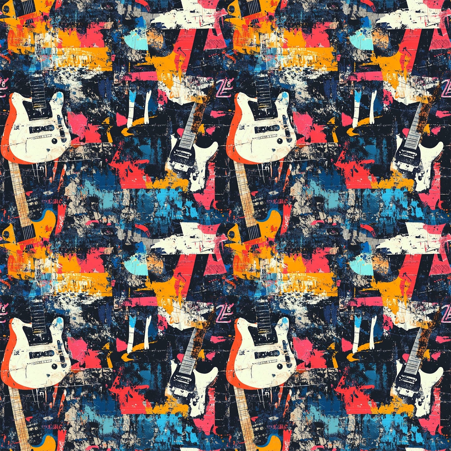 Grunge Rock Guitar Pattern 1 Quilting Cotton Fabric