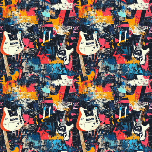 Grunge Rock Guitar Pattern 1 Quilting Cotton Fabric