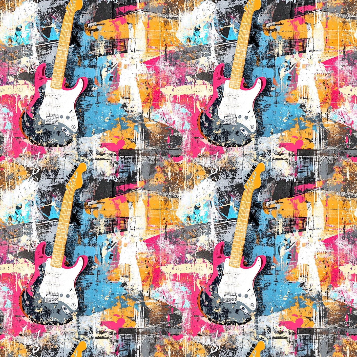 Grunge Rock Guitar Pattern 2 Quilting Cotton Fabric