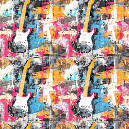 Grunge Rock Guitar Pattern 2 Quilting Cotton Fabric